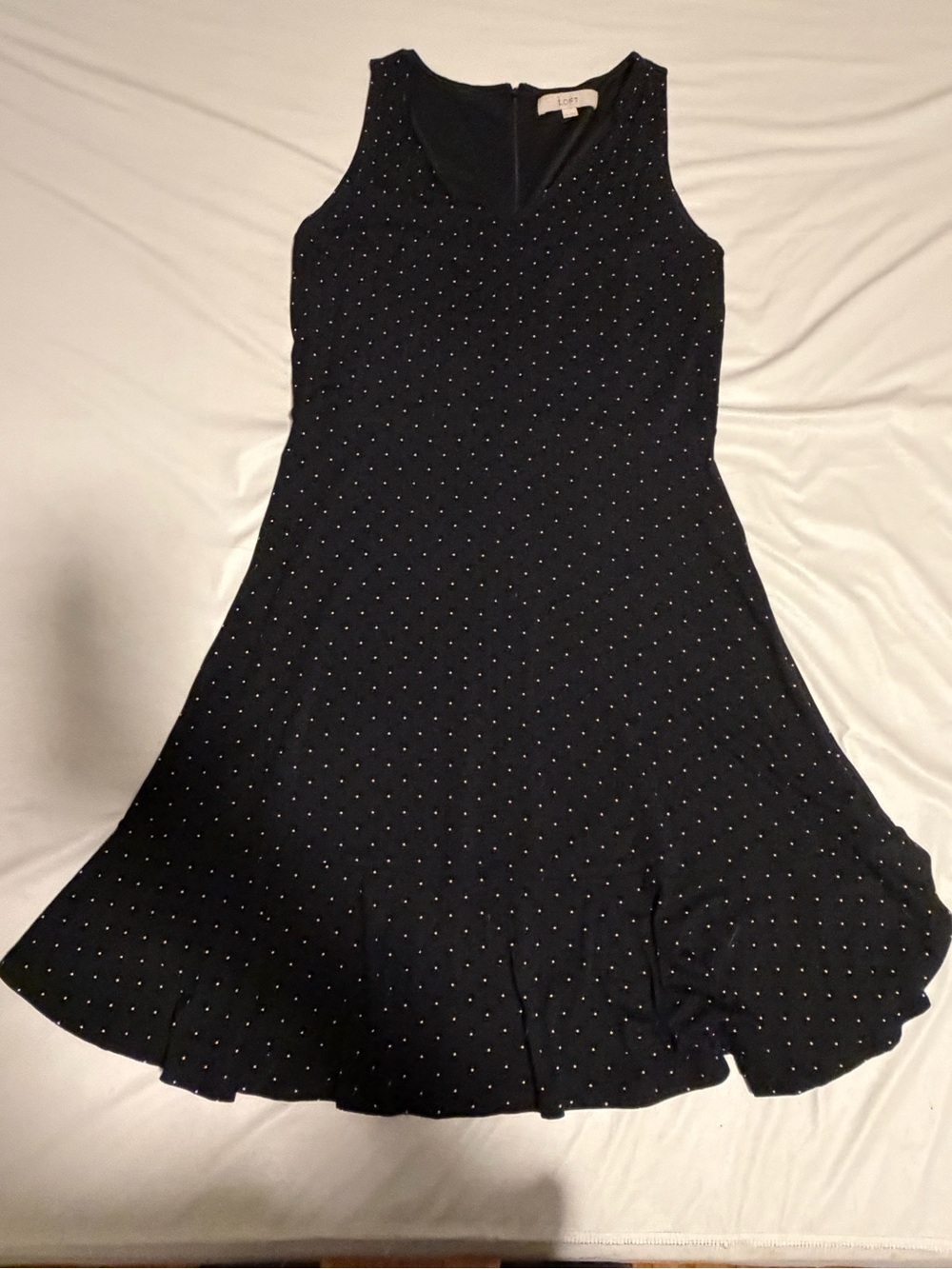 LOFT Black Sleeveless Fit-and-Flare Dress with Silver Dot Accents